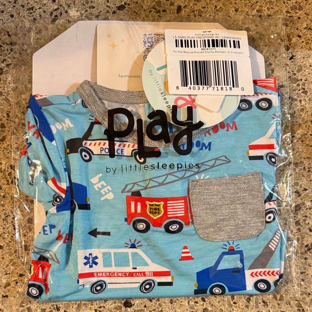Little Sleepies Blue Emergency Vehicle Shorty Romper
